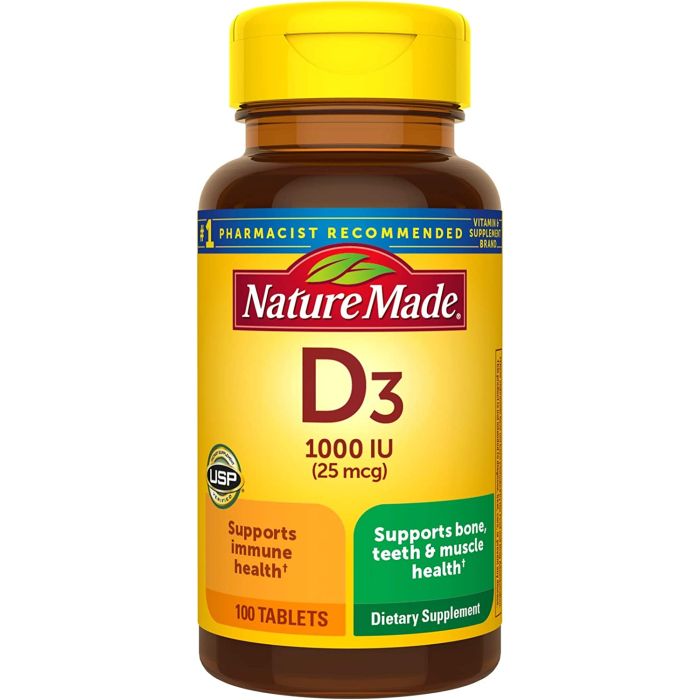 Nature Made Vitamin D3 1000 IU 25mcg Tablets Bone Muscle Support - supplemynts.com