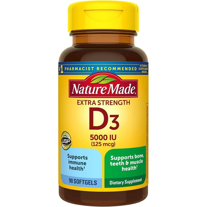 Nature Made Vitamin D3 Extra Strength 5000 IU 125mcg Softgels - supplemynts.com