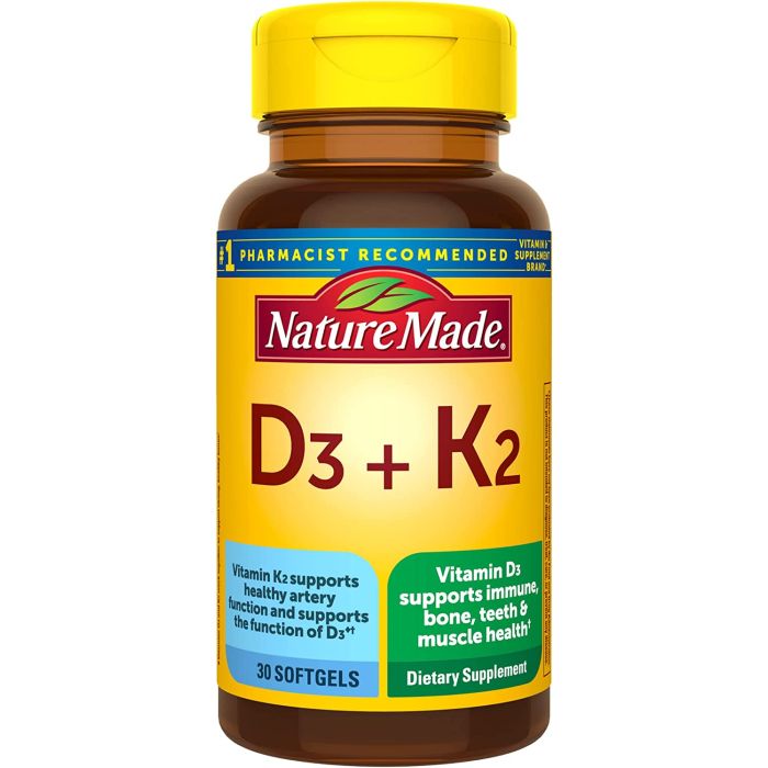 Nature Made Vitamin D3 + K2 30 Softgels  Bone Health - supplemynts.com