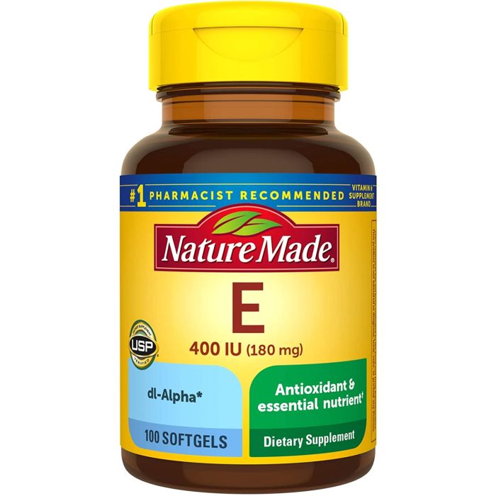 Nature Made Vitamin E 400 IU 180mg Dl Alpha Softgels Antioxidant - supplemynts.com