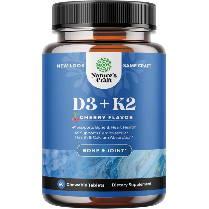 Nature's Craft D3 K2 Cherry Flavored Joint Support Chewable 60 Tablets - supplemynts.com
