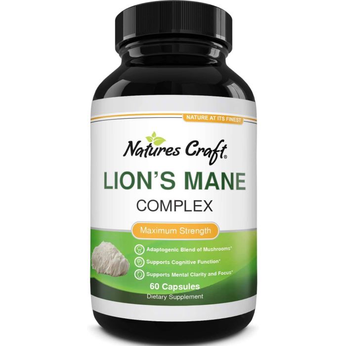 Nature's Craft Lion's Mane Complex Mushroom Nootropic 60 Caps - supplemynts.com