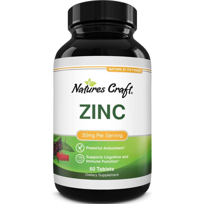 Nature's Craft Pure Zinc Supplement Powerful Antioxidant 60caps - supplemynts.com