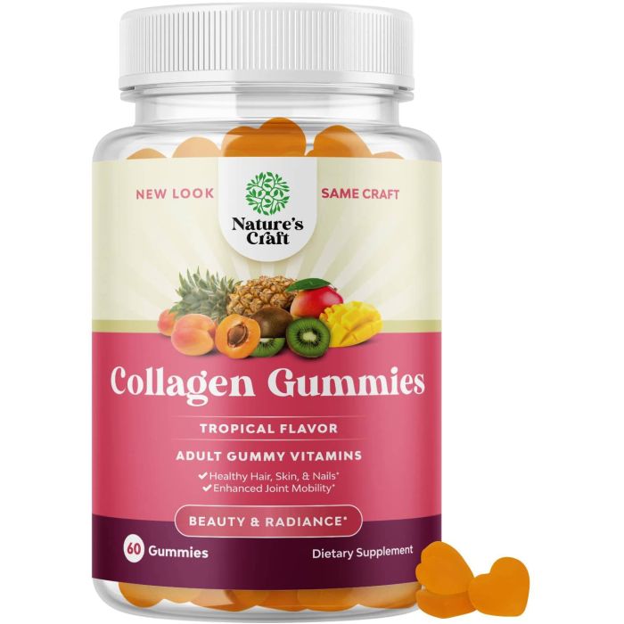 Nature's Craft Tropical Flavor Collagen 60 Gummies Adult Vitamins - supplemynts.com