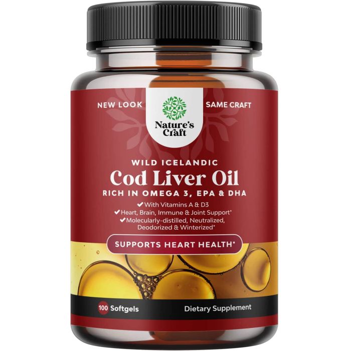 Nature's Craft Wild Icelandic Cod Liver Oil 100 Softgel Omega3 Epa Dha - supplemynts.com