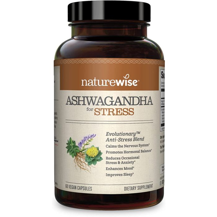 NatureWise Ashwagandha Anti Stress Supplement 60 Vegan Caps - supplemynts.com