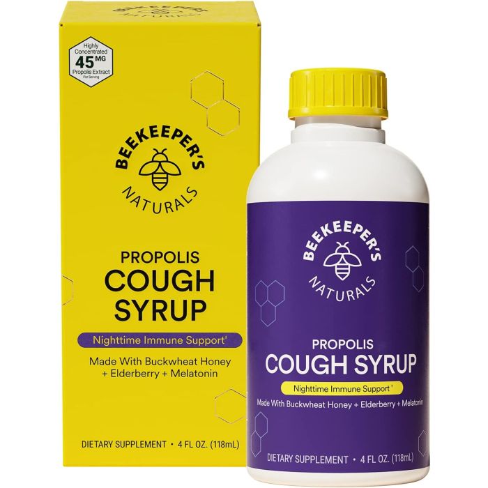 Nighttime Propolis Cough Syrup 4 Oz Immune Support Beekeepers Naturals - supplemynts.com
