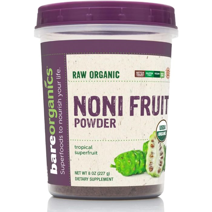 Noni Fruit Powder 8 Oz Tropical Superfruit Gluten Free BareOrganics - supplemynts.com