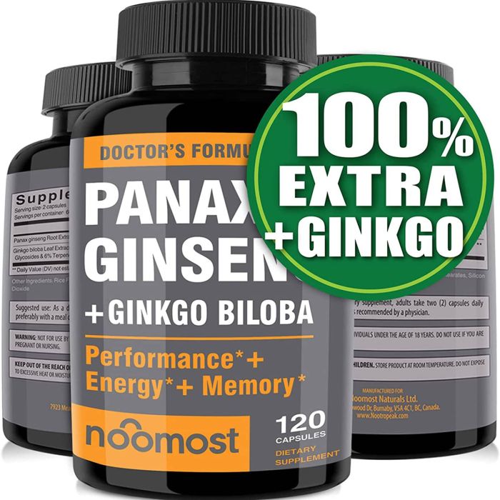 Noomost Panax Ginseng Ginkgo Biloba Performance Booster 120 Vegan Caps - supplemynts.com