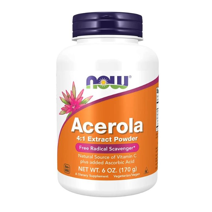 NOW Acerola 4:1 Extract Powder 6 Oz Free Radical Scavenger - supplemynts.com