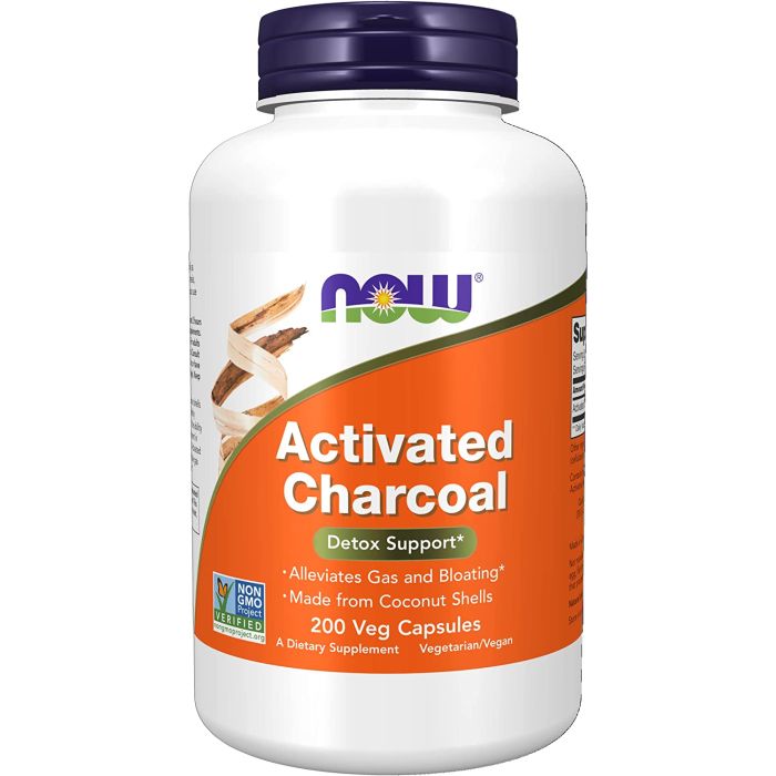 NOW Activated Charcoal Detox Support 200 Veggie Caps Non GMO - supplemynts.com