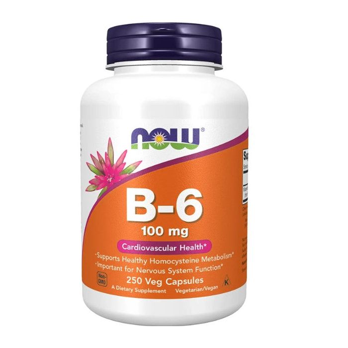 NOW B-6 100mg Cardiovascular Health Support 250 Veggie Caps - supplemynts.com