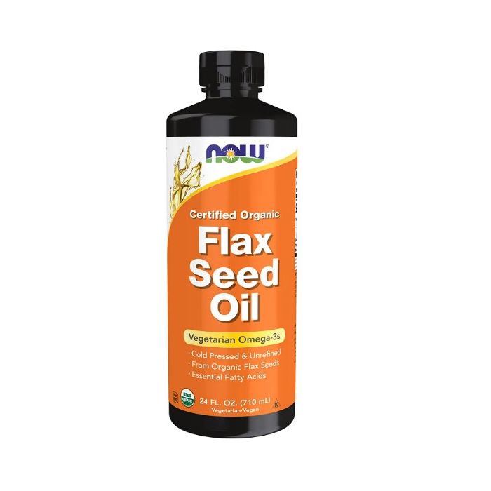 NOW Certified Organic Flax Seed Oil Liquid 24 Oz. Vegetarian Omega 3 - supplemynts.com