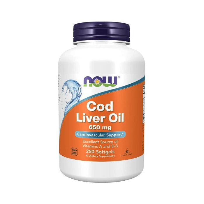 NOW Cod Liver Oil 650mg 250 Softgels Cardiovascular Support Supplement - supplemynts.com