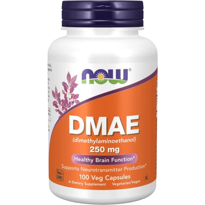 NOW DMAE Dimethylaminoethanol 250mg Healthy Brain Function 100 Caps - supplemynts.com
