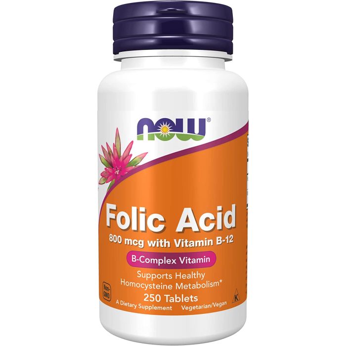 NOW Folic Acid 800mcg Vitamin B12 250 Tablets Vegan Non GMO - supplemynts.com