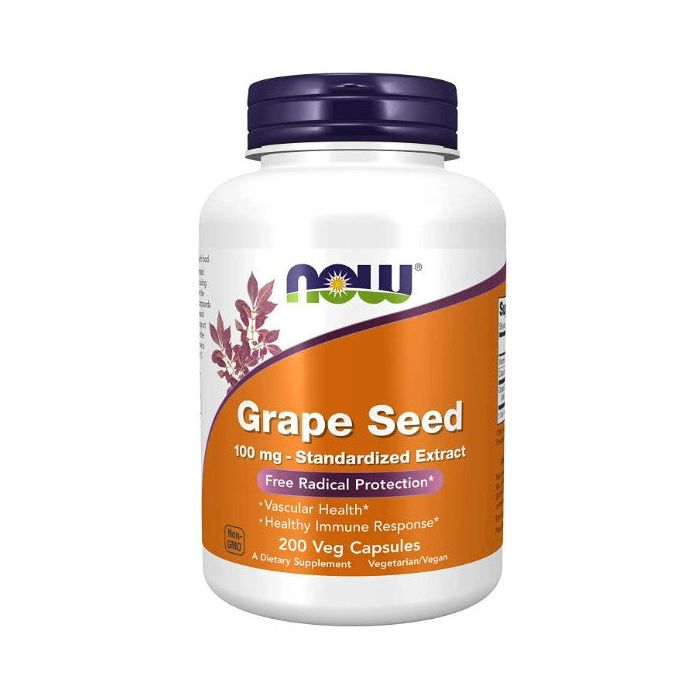 NOW Grape Seed 100mg Standardized Extract 200 Veg Caps Vascular Health - supplemynts.com