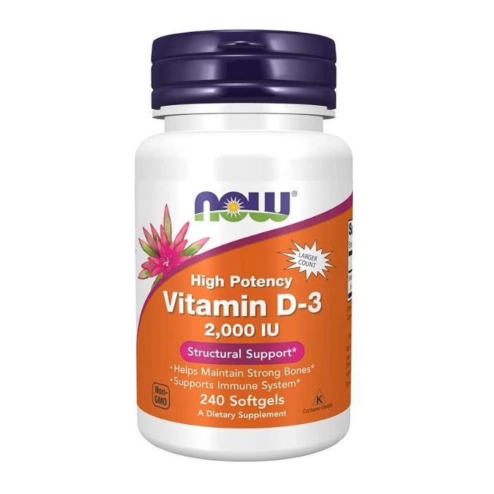 NOW High Potency Vitamin D-3 2000IU Structural Support 240 Softgels - supplemynts.com