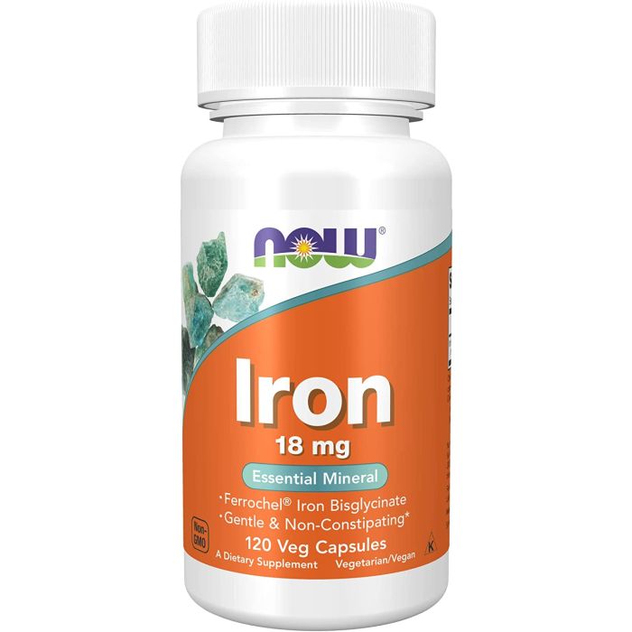 NOW Iron 18mg Essential Mineral 120 Veggie Caps Immune System Support - supplemynts.com