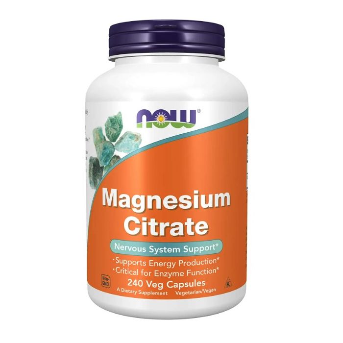 NOW Magnesium Citrate 240 Veggie Caps Nervous System Support - supplemynts.com