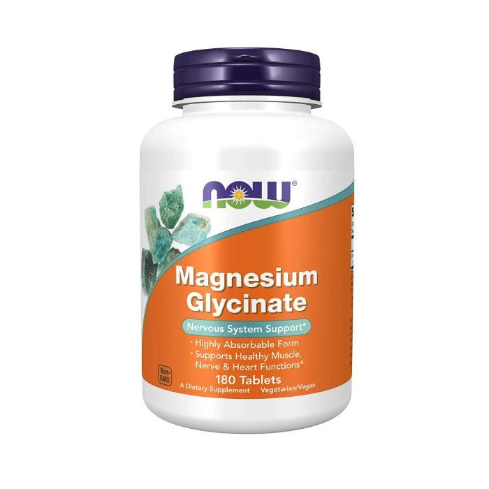 NOW Magnesium Glycinate Highly Absorbable Form 180 Veggie Tablets - supplemynts.com