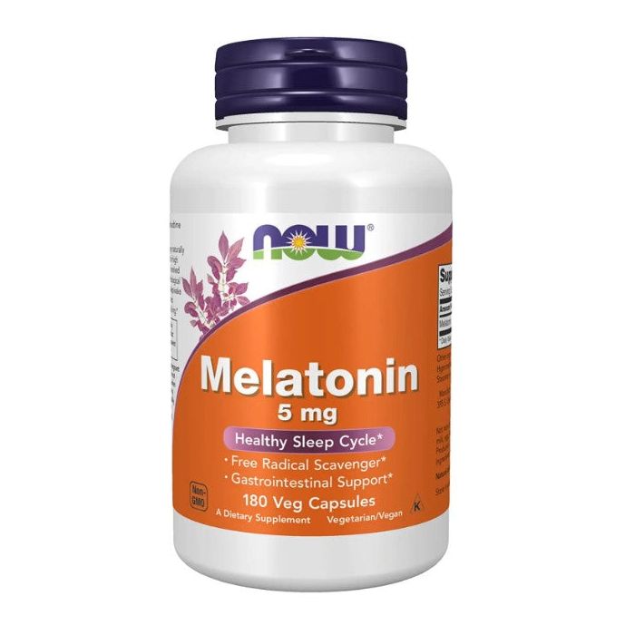 NOW Melatonin 5 mg 180 Veg Caps Free Radical Scavenger Sleep Support - supplemynts.com