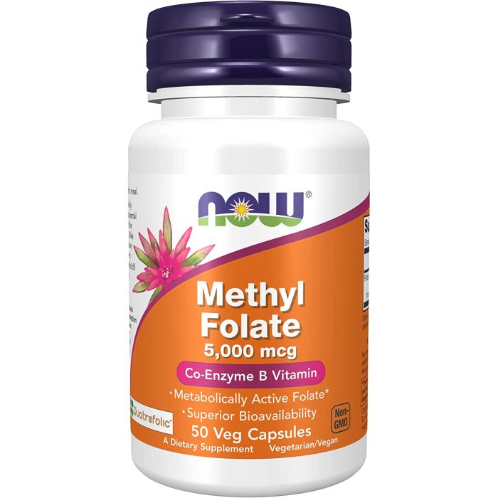 NOW Methyl Folate 5000mcg Co Enzyme B Vitamin 50 Veggie Caps - supplemynts.com