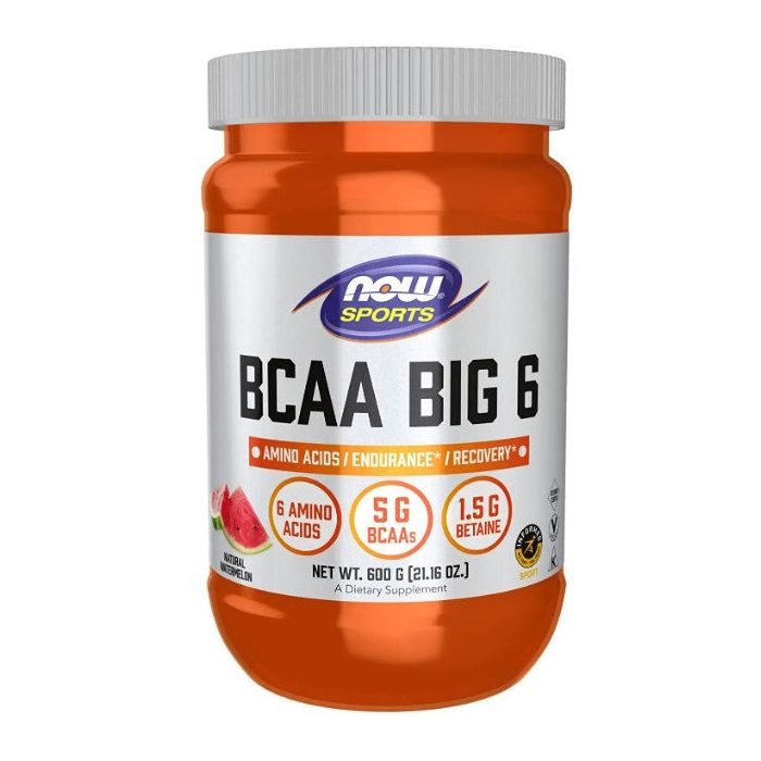 NOW Sports BCAA Big 6 Watermelon Flavor 600 Grams Powder Supplement - supplemynts.com