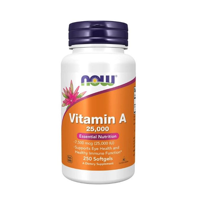 NOW Vitamin A 25000 IU Essential Nutrition 250 Softgels - supplemynts.com