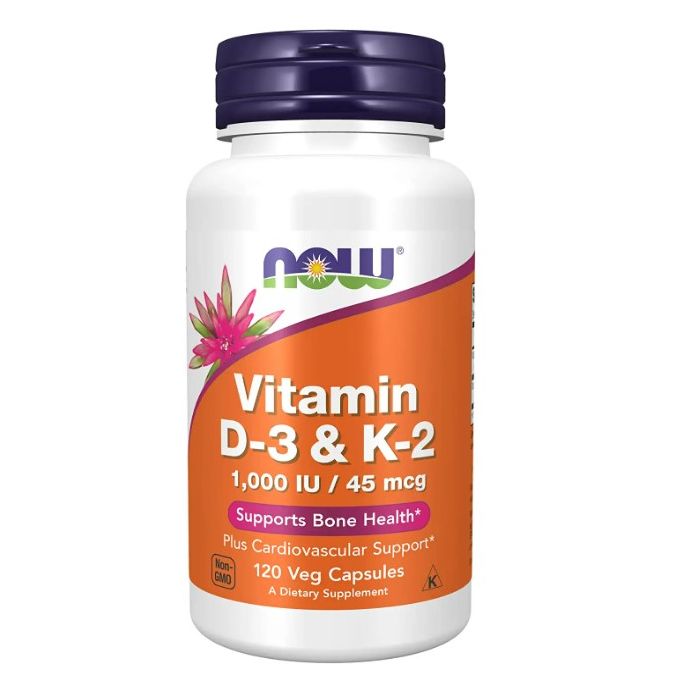 NOW Vitamin D-3 K-2 1000IU 45mcg Bone Health Support 120 Veggie Caps - supplemynts.com