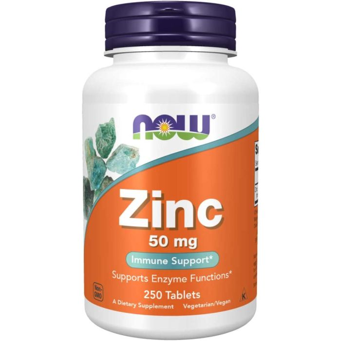 NOW Zinc 50mg Immune Support Supplement 250 Tablets - supplemynts.com