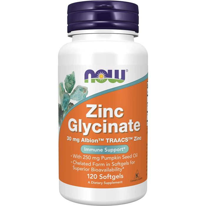 NOW Zinc Glycinate 30mg Albion 250mg Pumpkin Seed Oil 120 Softgels - supplemynts.com