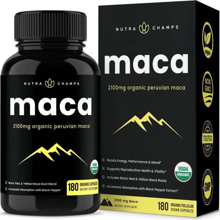 Nutra Champs 180 Organic Caps Peruvian Maca Powder Energy Booster - supplemynts.com