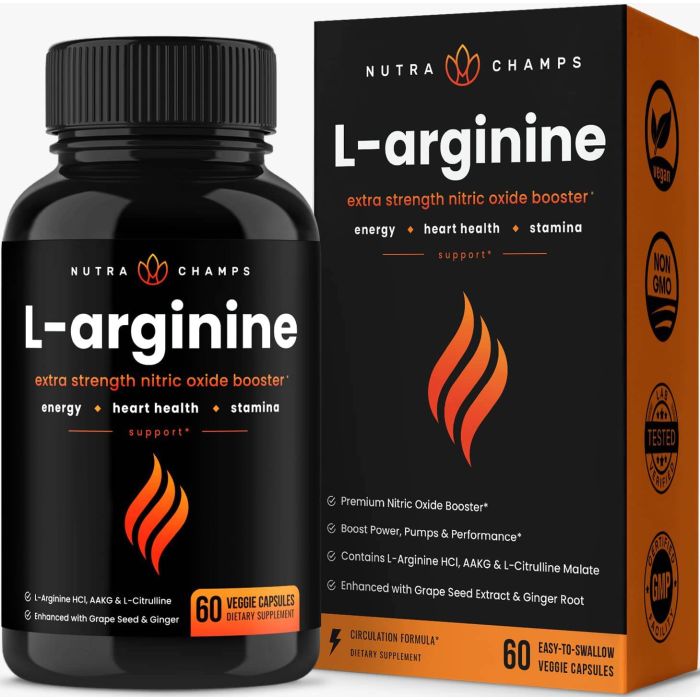 Nutra Champs L Arginine Nitric Oxide Energy Booster 60 Veggie Caps - supplemynts.com