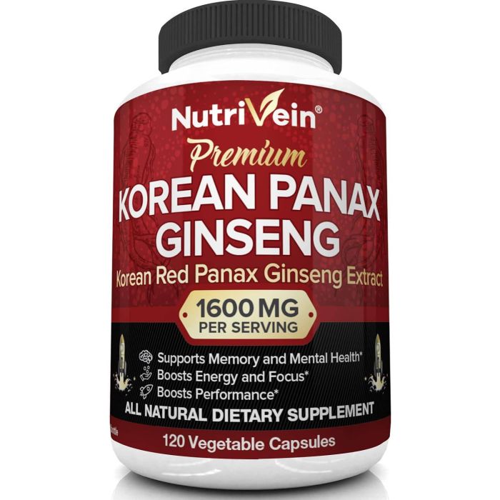 Nutrivein Pure Korean Red Panax Ginseng Energy Boost 120 Veggie Caps - supplemynts.com