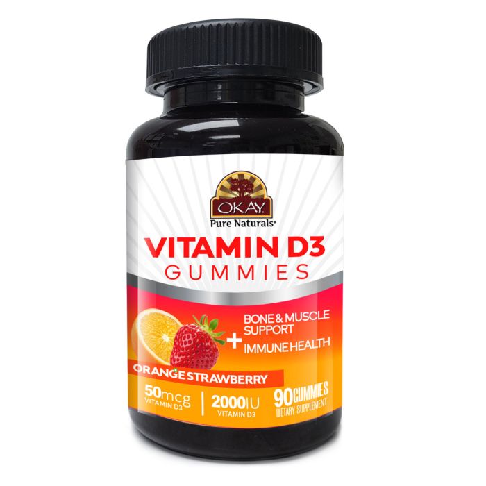 Okay Bone Support Gummies Vitamin D3 90 Count Orange Strawberry Flavor - supplemynts.com