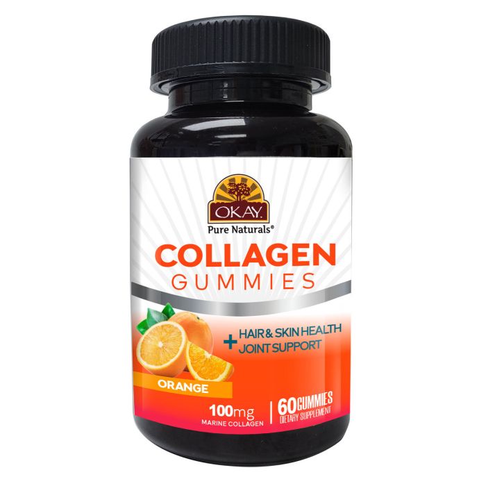 Okay Hair Skin Support Gummies Collagen 100mg 60 Count Orange Flavor - supplemynts.com
