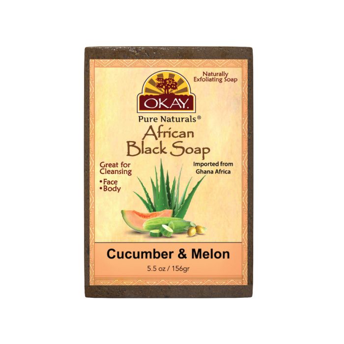 OKAY Pure Naturals African Black Soap Cucumber & Melon 5.5oz / 156gr - supplemynts.com