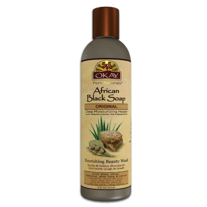 OKAY Pure Naturals African Black Soap Liquid Original 8oz / 237ml - supplemynts.com