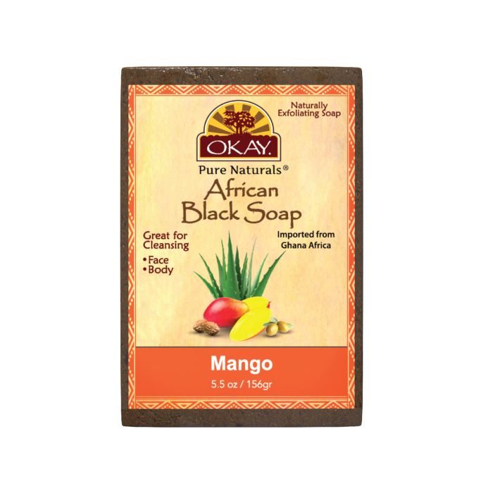 OKAY Pure Naturals African Black Soap Mango 5.5oz / 156gr - supplemynts.com