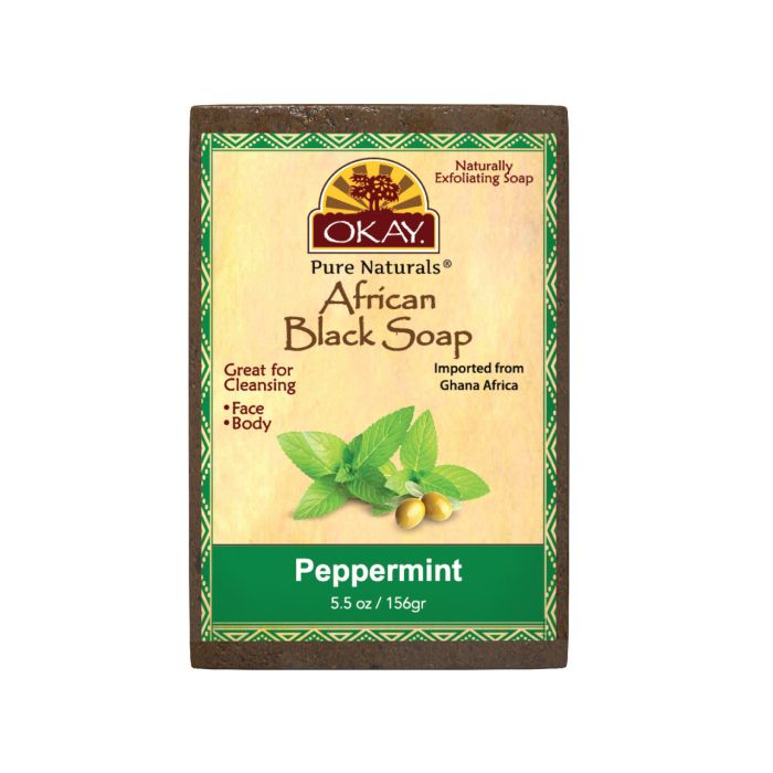 OKAY Pure Naturals African Black Soap Peppermint 5.5oz / 156gr - supplemynts.com