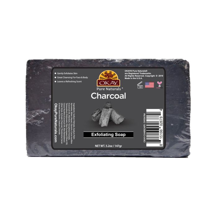 OKAY Pure Naturals Charcoal Exfoliating Soap 5.2oz - supplemynts.com