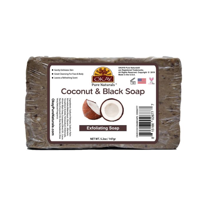 OKAY Pure Naturals Coconut & Black Soap Exfoliating Soap 5.2oz - supplemynts.com