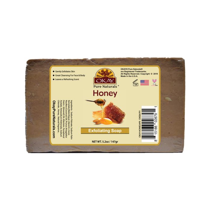OKAY Pure Naturals Honey Exfoliating Soap 5.2oz - supplemynts.com