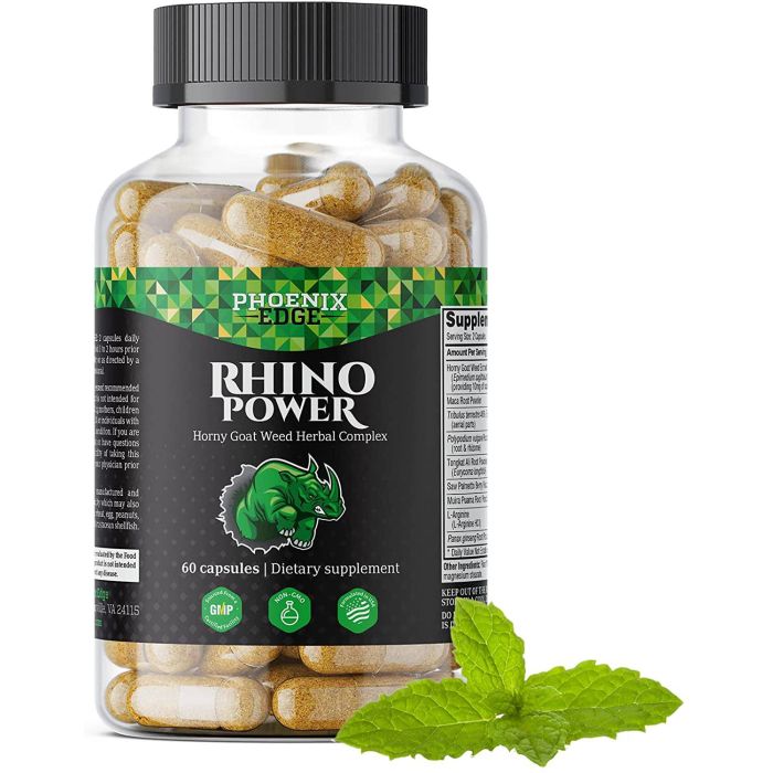 Phoenix Edge Rhino Power Horny Goat Weed Herbal Complex 60 Capsules - supplemynts.com