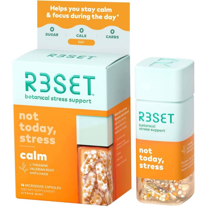 R3set Day Calm Relaxation Support Supplement 14 Caps Not Today Stress - supplemynts.com