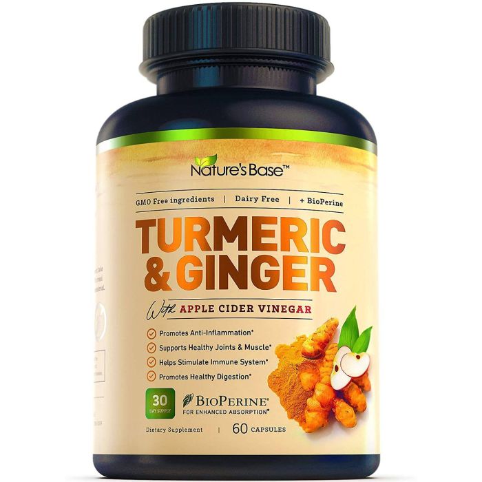 Turmeric Ginger Apple Cider Vinegar Gmo Free Supplement Nature's Base - supplemynts.com