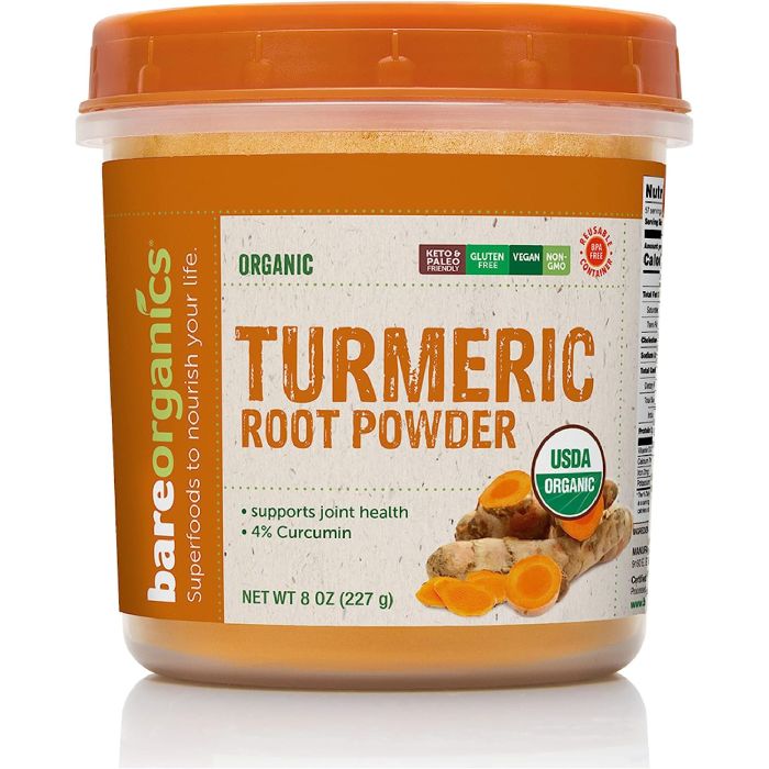 Turmeric Root Powder 8 Oz Joint Health Support Vegan BareOrganics - supplemynts.com