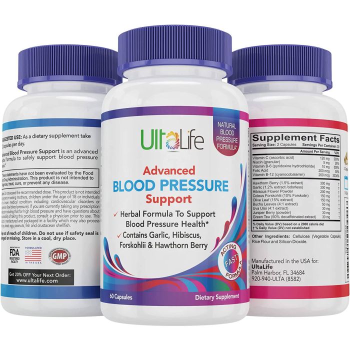 Ultalife Advanced Blood Pressure Support Supplement 60 Capsules - supplemynts.com