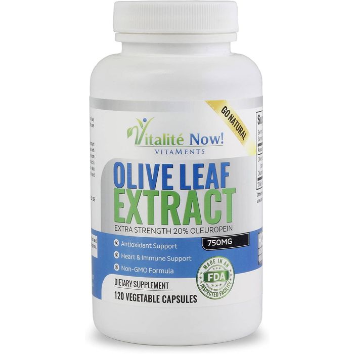 Vitalite Now Olive Leaf Extract 20% Oleuropein Antioxidant 120 Caps - supplemynts.com